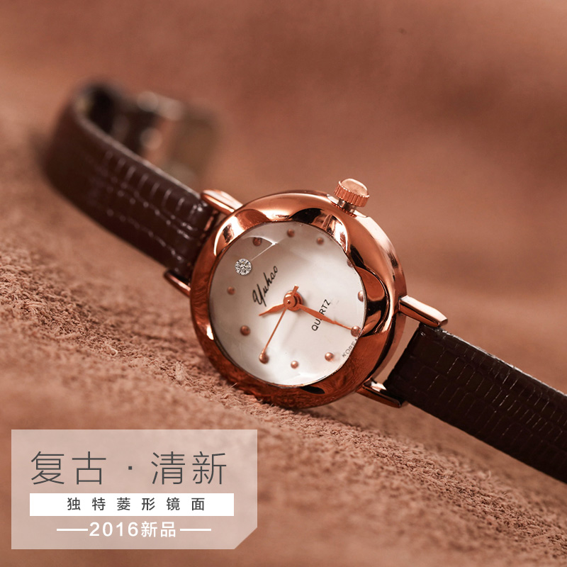 韓國潮流時尚少女表韓版簡約初中學生復古圓形小巧氣質款皮帶手表