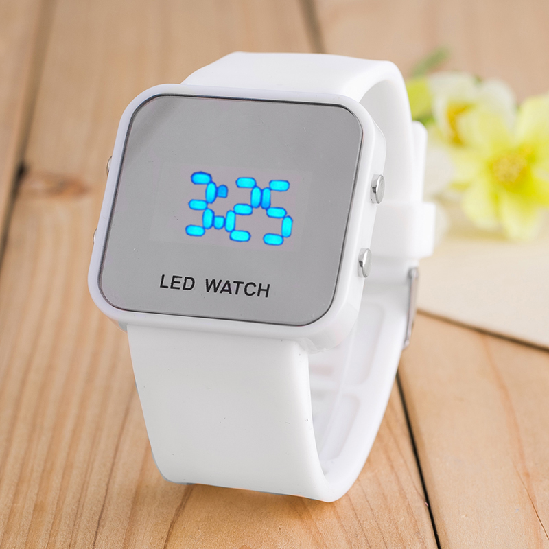 藍光鏡子表防水電子表LED夜光表 男女表學生果凍手表韓版兒童手表