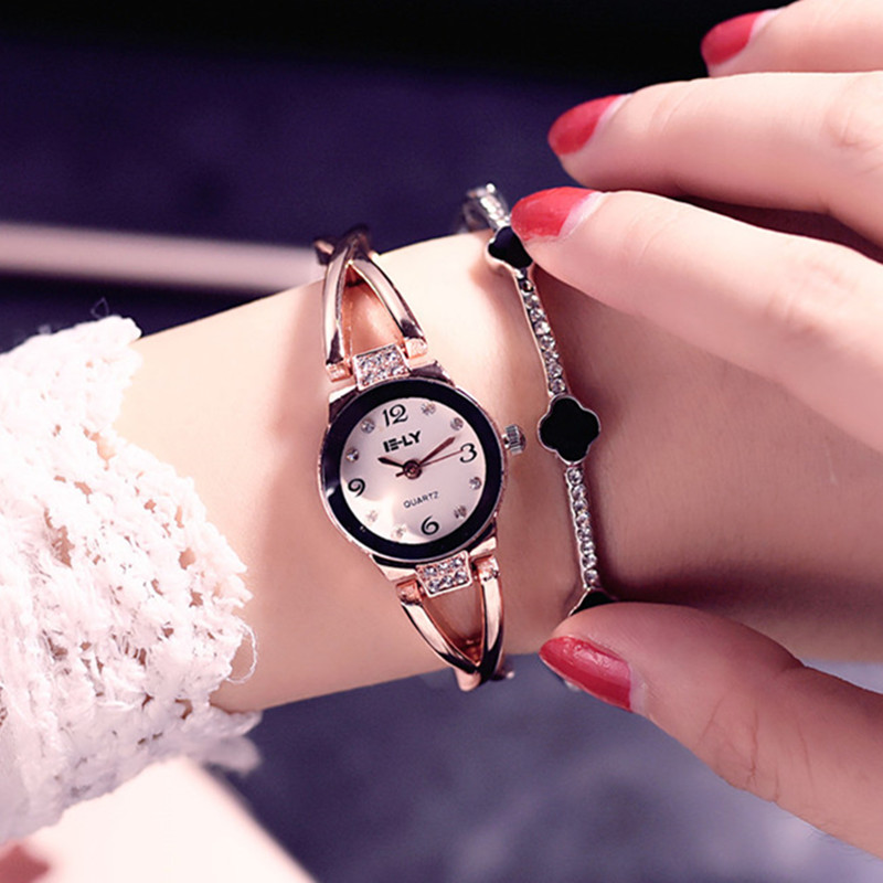韓版潮流女生學生手表圓形小巧表盤清新簡約鋼帶手鏈式手鐲石英表