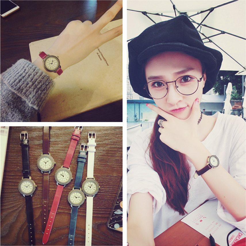 韓國高中學生女生細帶手表小表盤復古皮帶女表韓版精致簡約小清新