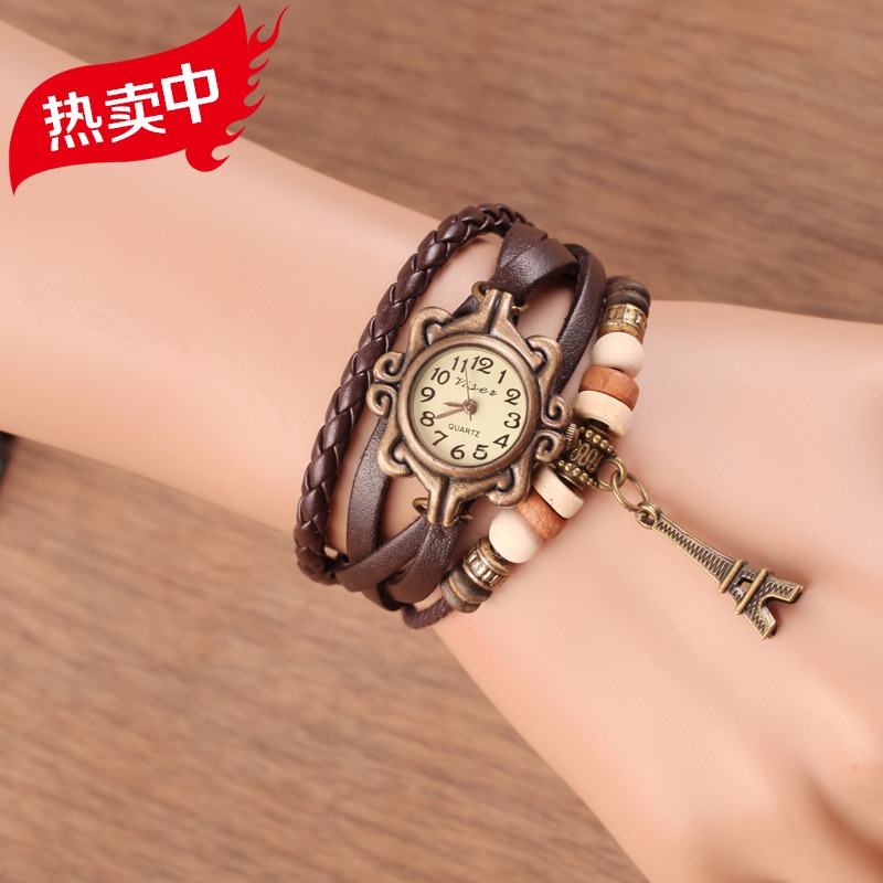 韓版埃菲爾鐵塔簡約個性復古手表女表學生腕表飾品手工創意手鏈表