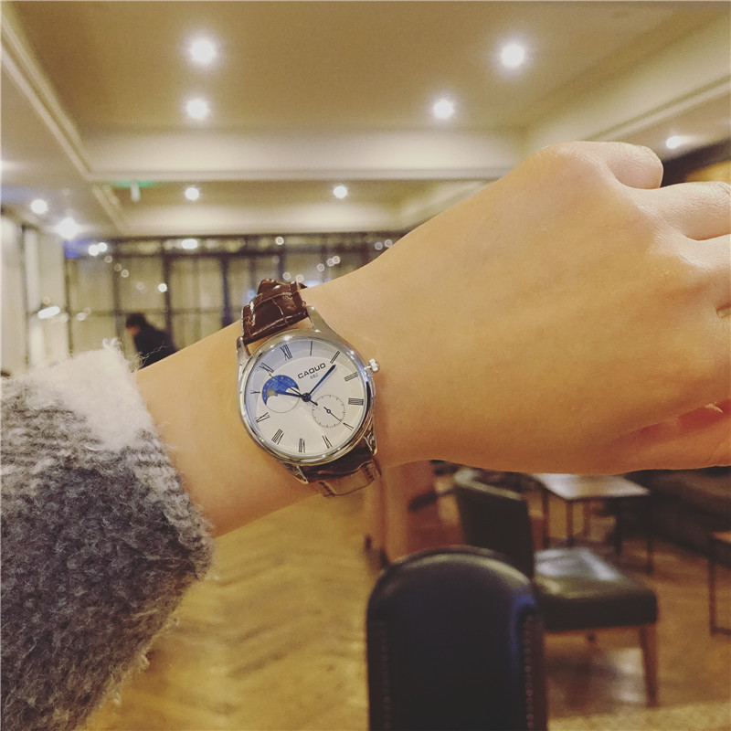 韓版女學生簡約指針半月刻度表盤復古原宿日系小清新手表氣質潮表
