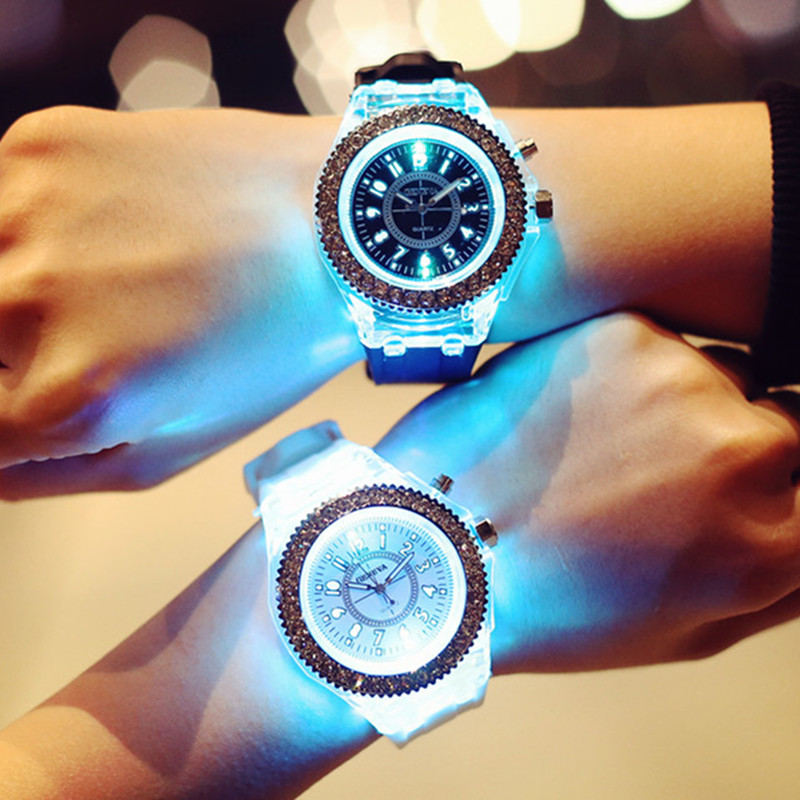 韓國LED夜光發光手表韓版簡約原宿風時尚潮流男女學生情侶果凍表
