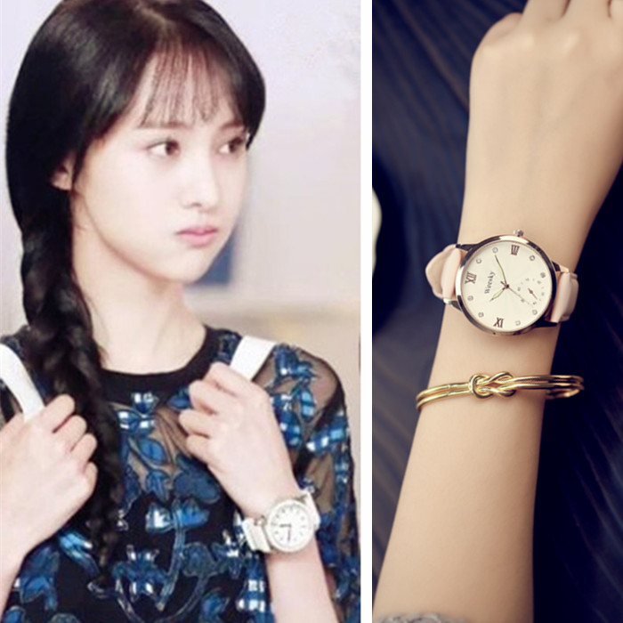 韓國潮流時尚小巧氣質清新手表學生女韓版簡約真皮帶表休閑石英表