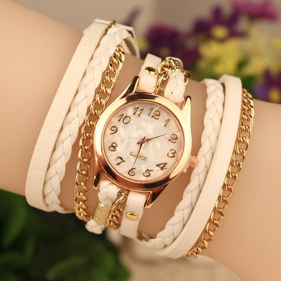 韓版時尚潮流款金鏈子纏繞式手表休閑手鏈女士手表學生實用石英表