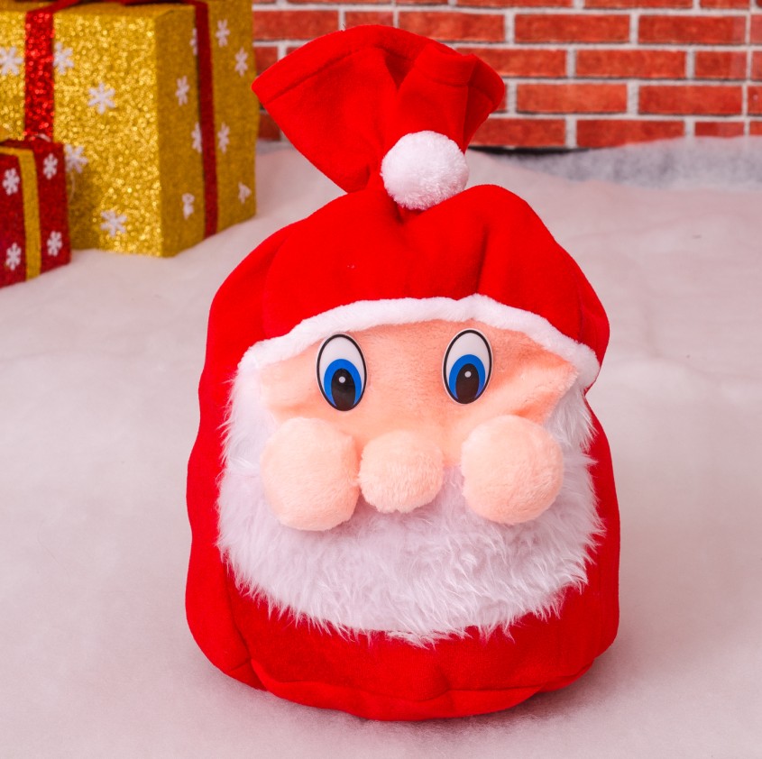 圣誕節裝飾品圣誕老人背包背袋高檔立體金絲絨禮物袋圣誕老人臉袋