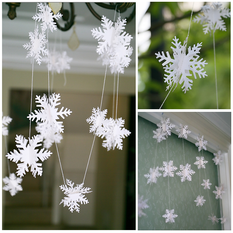 冰雪公主主題12朵3D立體銀白色卡紙串雪花掛飾拉花拉條圣誕節布置