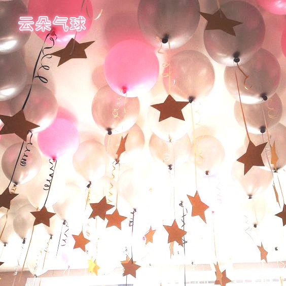 進口珠光氣球五角星吊墜紀念日兒童成人生日派對布置婚房裝扮