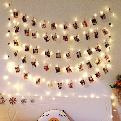 10米led燈照片墻含相片夾子燈串照片拉花照片背景墻婚房求婚生日