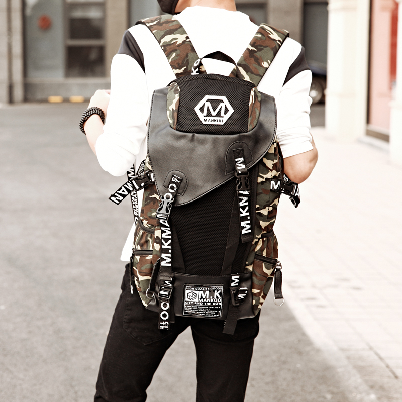 韓版帆布男包大學生書包雙肩包男士背包旅行包高中時尚潮流包新款