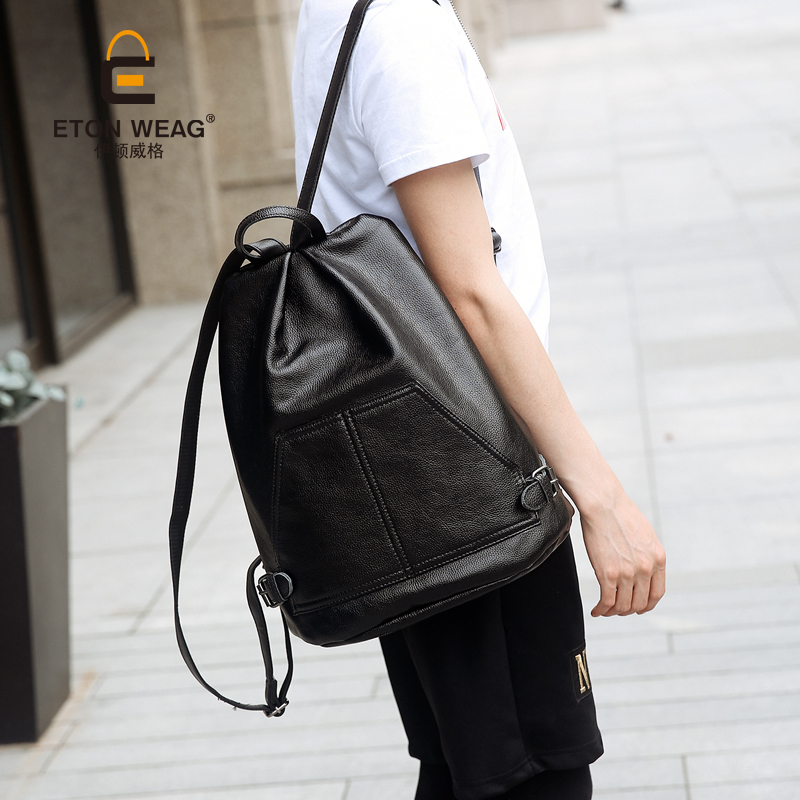 安全設計！韓版皮質背包潮流雙肩包男女時尚后背拉鏈學生書包