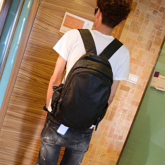 正品日韓男士背包雙肩包學院風書包學生包潮流軟皮質男包女包潮