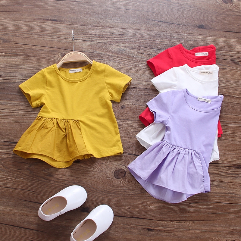 女童裝新款夏季女寶寶短袖打底衫時尚白色上衣服純棉百搭T恤